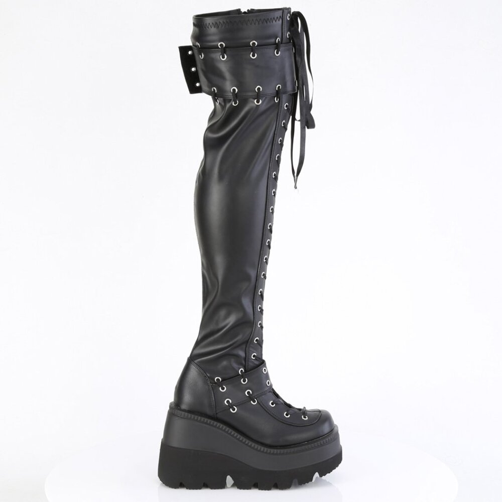 Goth Wedge Platform Lace Up Thigh High Boots